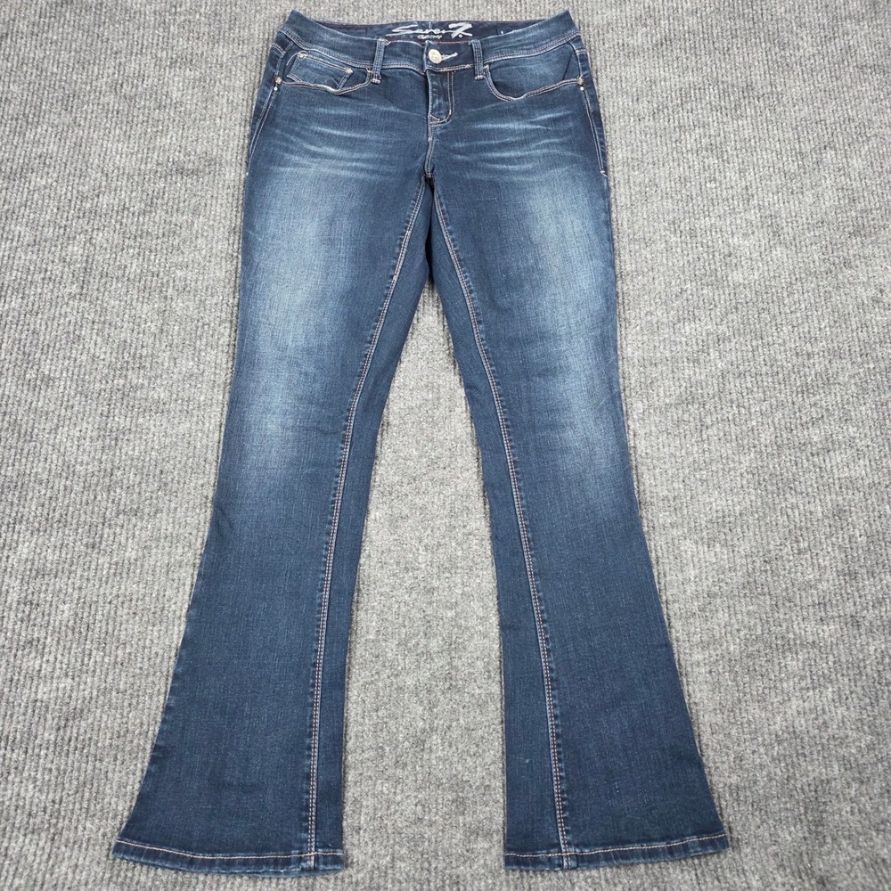 Seven7 Rocker Slim Dark Wash Flare‎ Leg Jeans Size 8 Rhinestone Pocket 26783